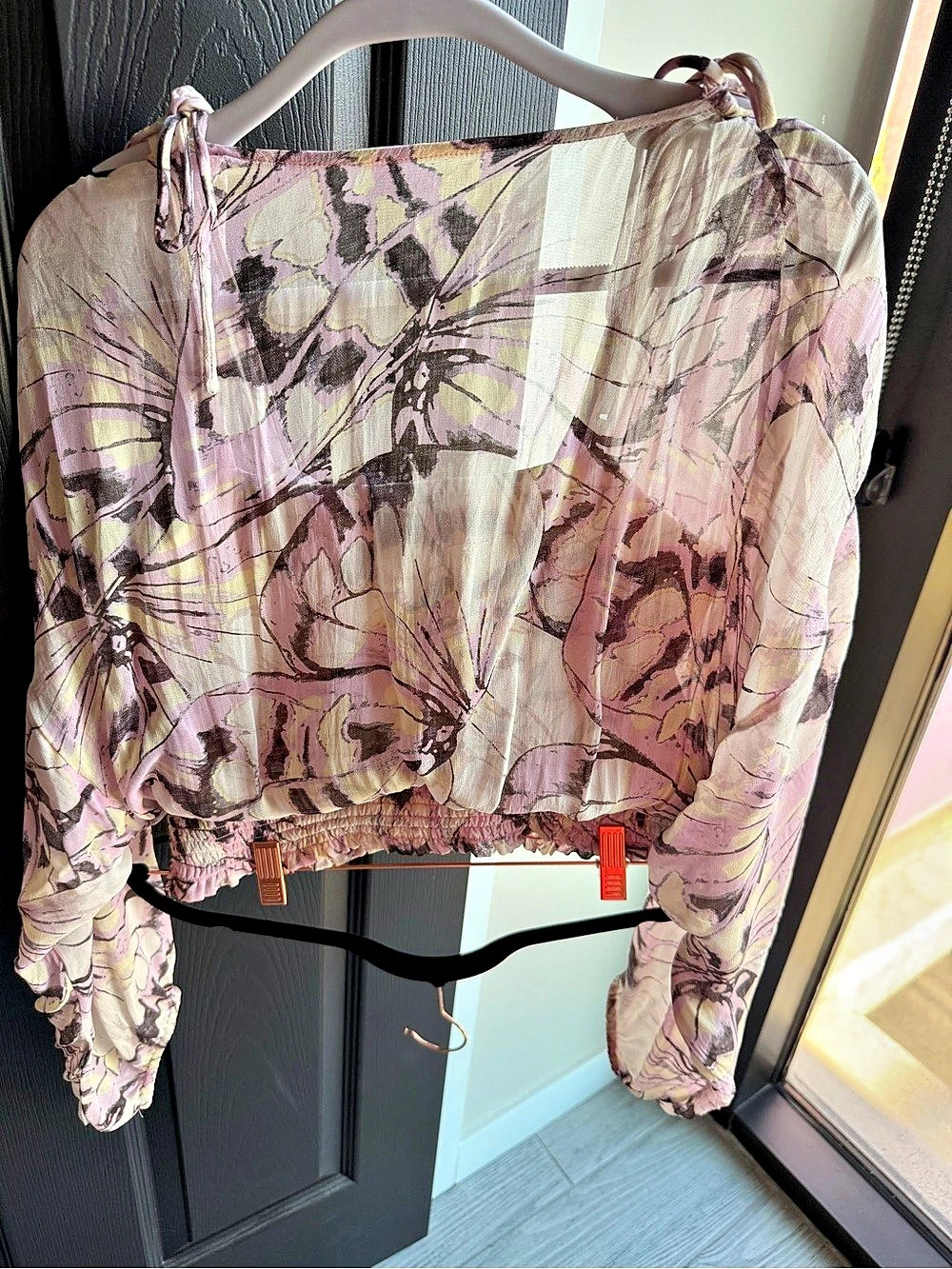 Anthropologie Butterfly-Back Crop Top Blouse Pink & Cream Large